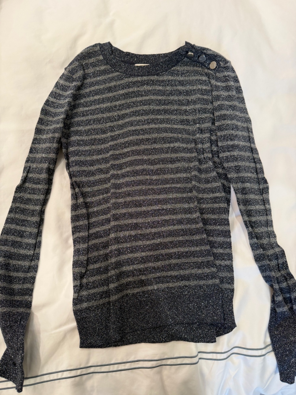hinge Navy and Silver Metallic Striped Pullover